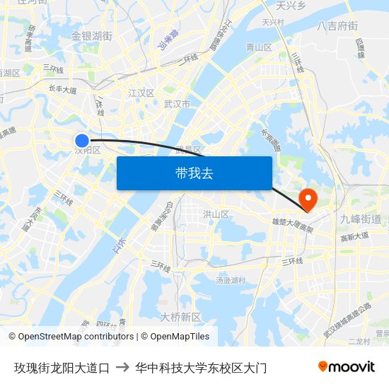 玫瑰街龙阳大道口 to 华中科技大学东校区大门 map