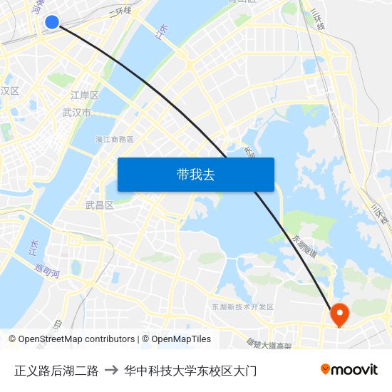 正义路后湖二路 to 华中科技大学东校区大门 map