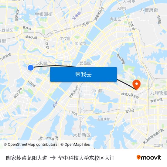 陶家岭路龙阳大道 to 华中科技大学东校区大门 map