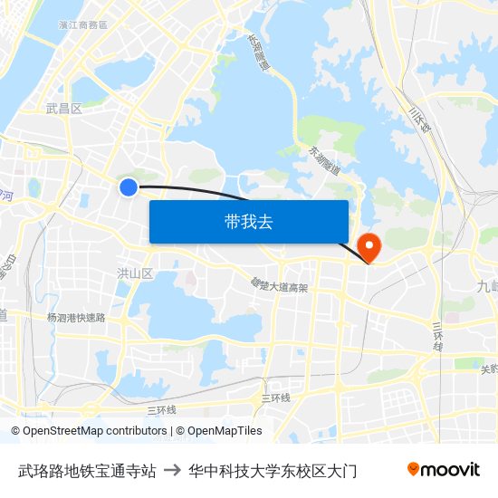 武珞路地铁宝通寺站 to 华中科技大学东校区大门 map