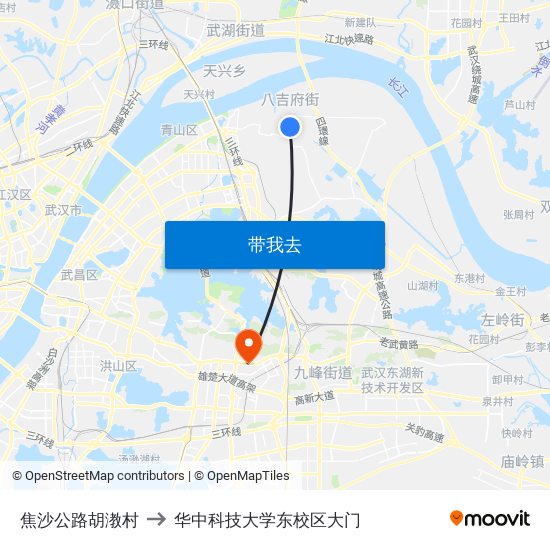 焦沙公路胡漖村 to 华中科技大学东校区大门 map