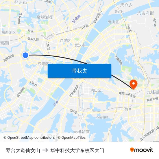 琴台大道仙女山 to 华中科技大学东校区大门 map