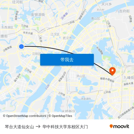 琴台大道仙女山 to 华中科技大学东校区大门 map