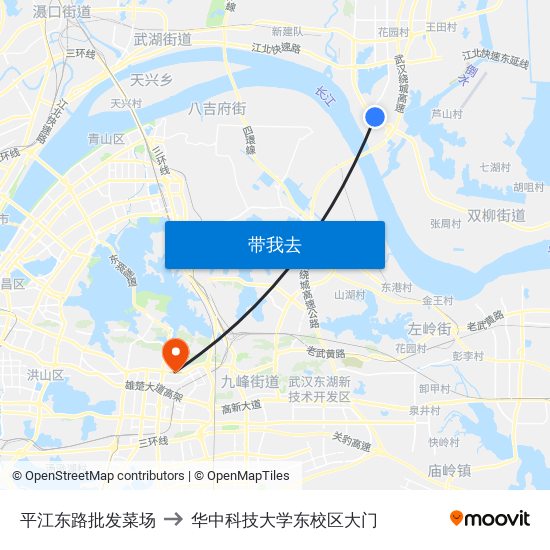 平江东路批发菜场 to 华中科技大学东校区大门 map