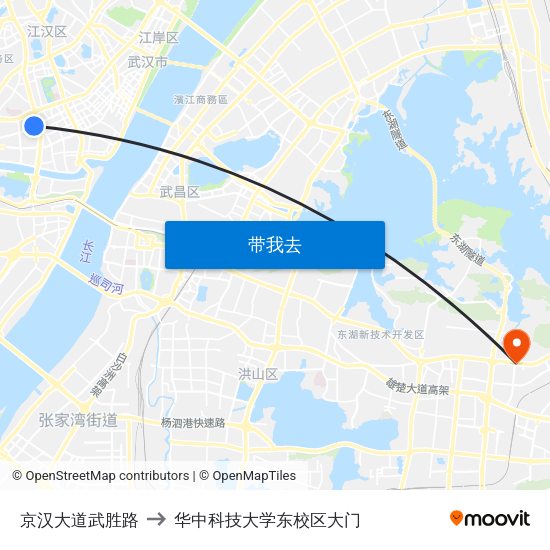 京汉大道武胜路 to 华中科技大学东校区大门 map