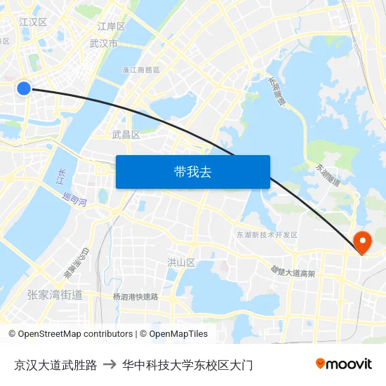 京汉大道武胜路 to 华中科技大学东校区大门 map