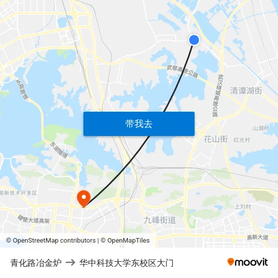 青化路冶金炉 to 华中科技大学东校区大门 map