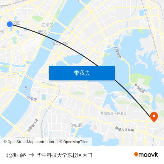 北湖西路 to 华中科技大学东校区大门 map