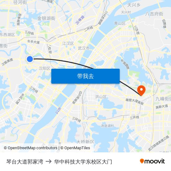 琴台大道郭家湾 to 华中科技大学东校区大门 map