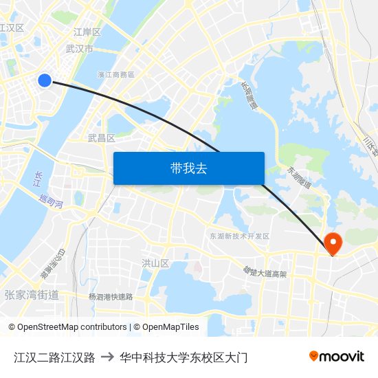 江汉二路江汉路 to 华中科技大学东校区大门 map