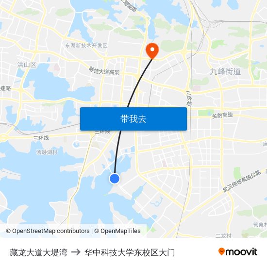 藏龙大道大堤湾 to 华中科技大学东校区大门 map
