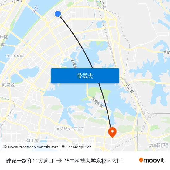建设一路和平大道口 to 华中科技大学东校区大门 map