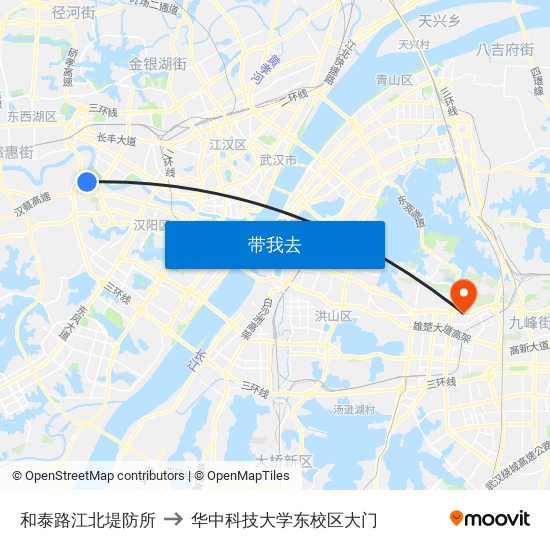 和泰路江北堤防所 to 华中科技大学东校区大门 map