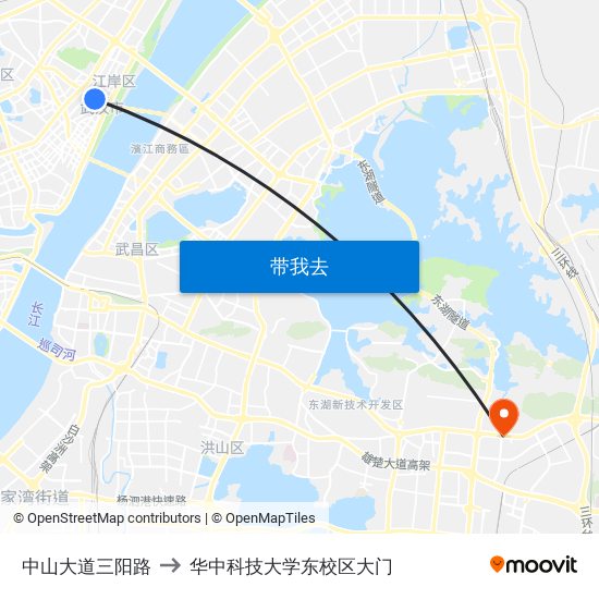 中山大道三阳路 to 华中科技大学东校区大门 map