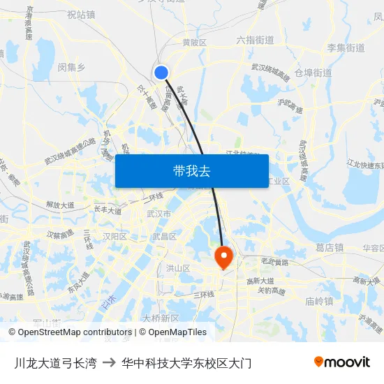 川龙大道弓长湾 to 华中科技大学东校区大门 map