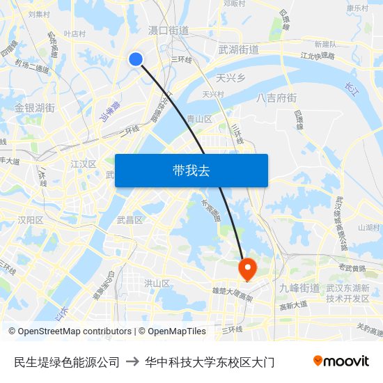 民生堤绿色能源公司 to 华中科技大学东校区大门 map