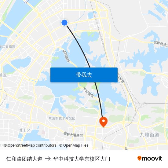 仁和路团结大道 to 华中科技大学东校区大门 map