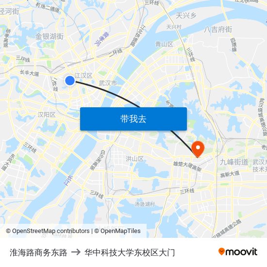 淮海路商务东路 to 华中科技大学东校区大门 map