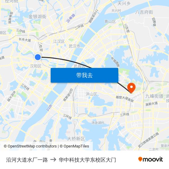 沿河大道水厂一路 to 华中科技大学东校区大门 map