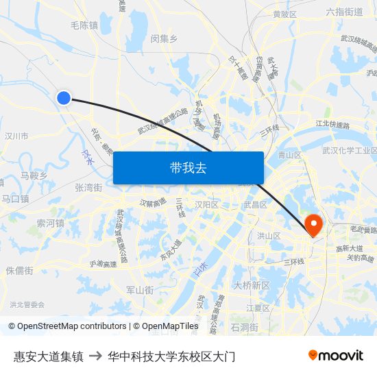 惠安大道集镇 to 华中科技大学东校区大门 map