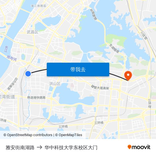 雅安街南湖路 to 华中科技大学东校区大门 map