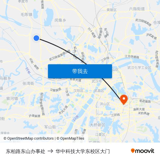 东柏路东山办事处 to 华中科技大学东校区大门 map