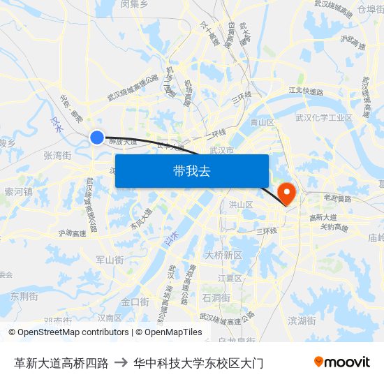 革新大道高桥四路 to 华中科技大学东校区大门 map