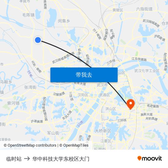 临时站 to 华中科技大学东校区大门 map