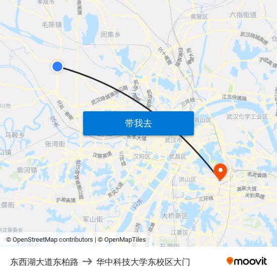 东西湖大道东柏路 to 华中科技大学东校区大门 map