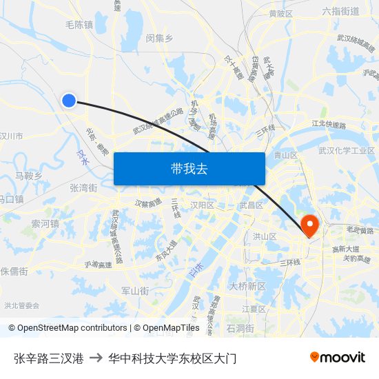 张辛路三汊港 to 华中科技大学东校区大门 map
