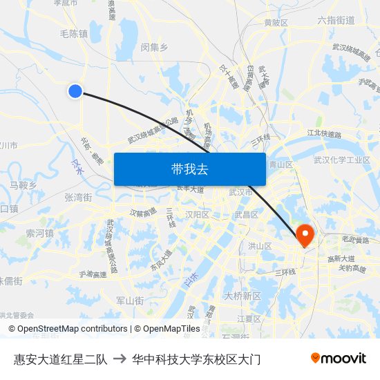 惠安大道红星二队 to 华中科技大学东校区大门 map