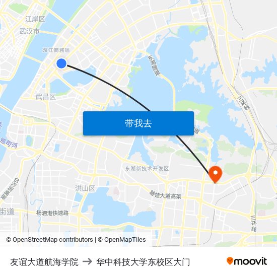 友谊大道航海学院 to 华中科技大学东校区大门 map