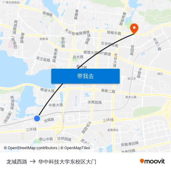 龙城西路 to 华中科技大学东校区大门 map