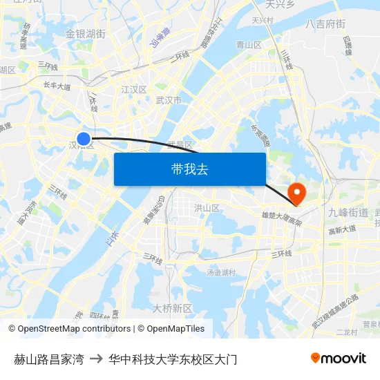 赫山路昌家湾 to 华中科技大学东校区大门 map