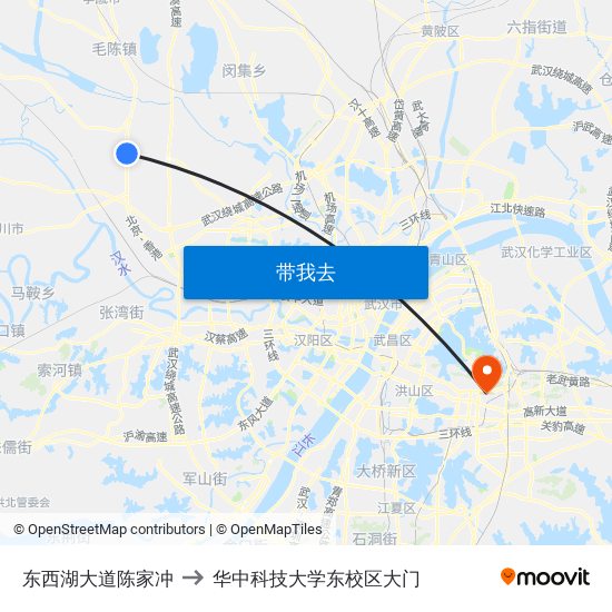 东西湖大道陈家冲 to 华中科技大学东校区大门 map