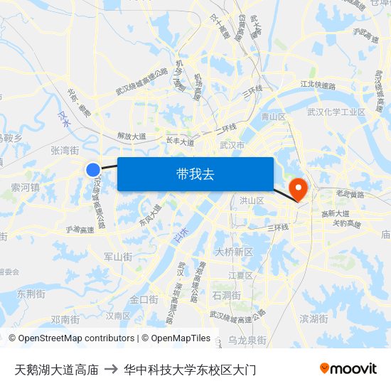 天鹅湖大道高庙 to 华中科技大学东校区大门 map