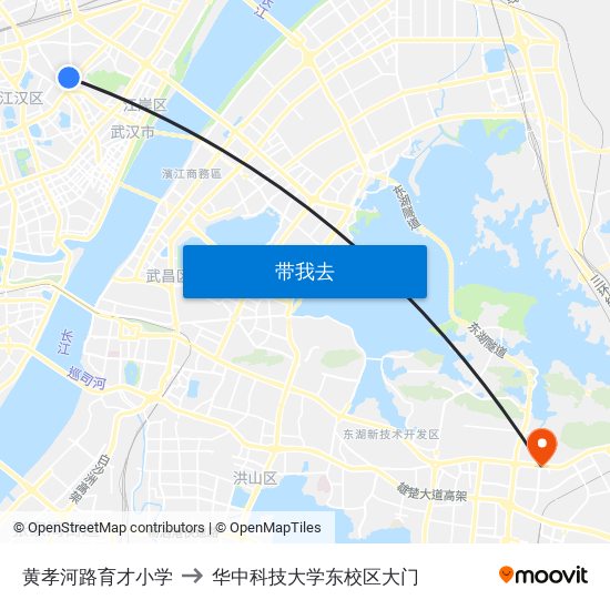 黄孝河路育才小学 to 华中科技大学东校区大门 map