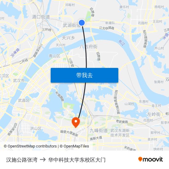 汉施公路张湾 to 华中科技大学东校区大门 map