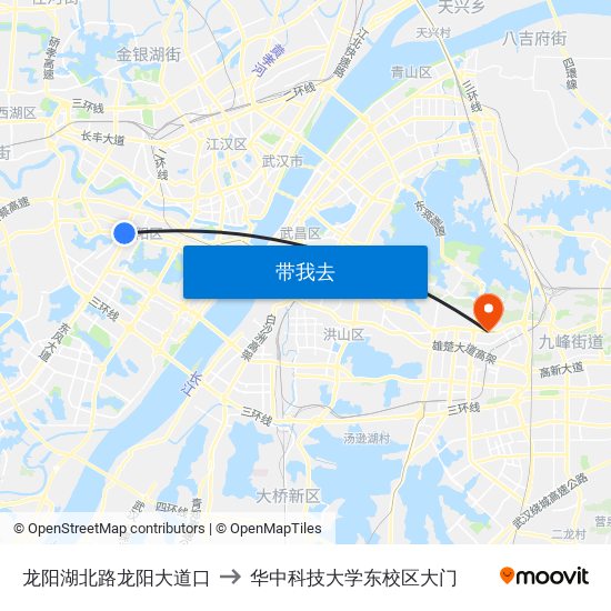 龙阳湖北路龙阳大道口 to 华中科技大学东校区大门 map