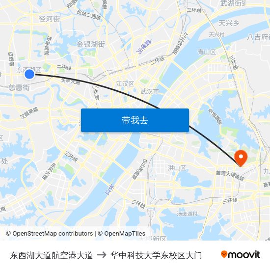 东西湖大道航空港大道 to 华中科技大学东校区大门 map