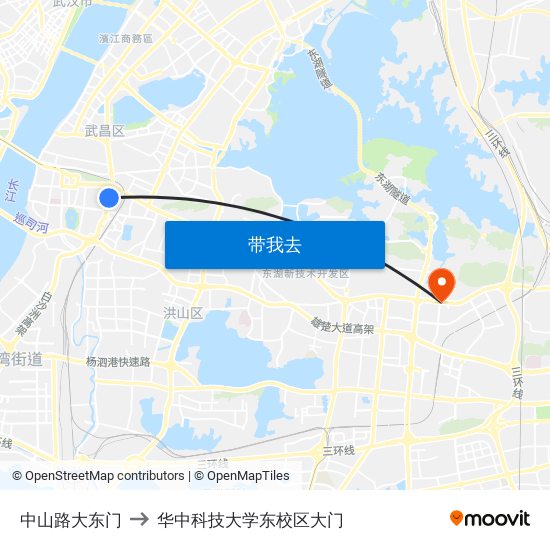 中山路大东门 to 华中科技大学东校区大门 map