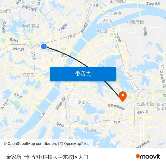 金家墩 to 华中科技大学东校区大门 map