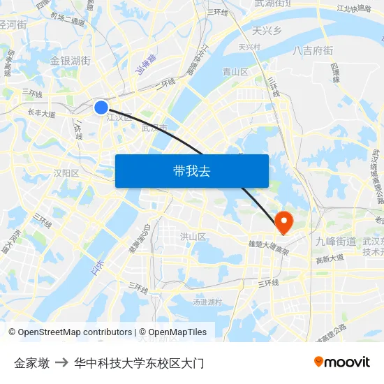 金家墩 to 华中科技大学东校区大门 map