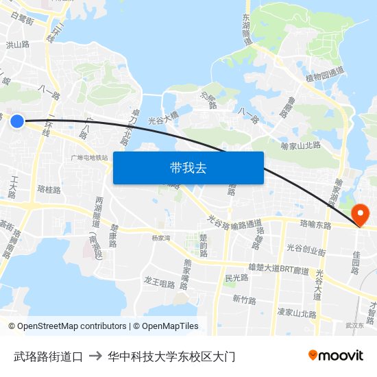 武珞路街道口 to 华中科技大学东校区大门 map