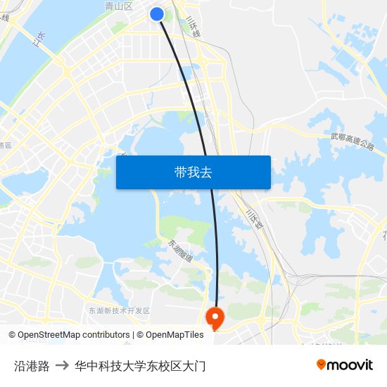 沿港路 to 华中科技大学东校区大门 map