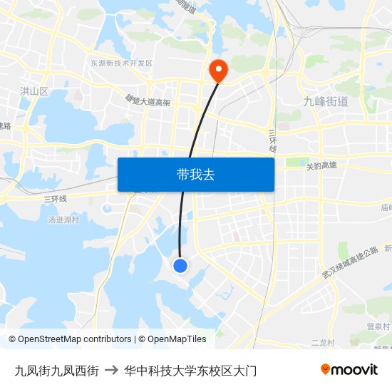 九凤街九凤西街 to 华中科技大学东校区大门 map