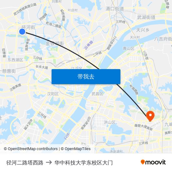 径河二路塔西路 to 华中科技大学东校区大门 map