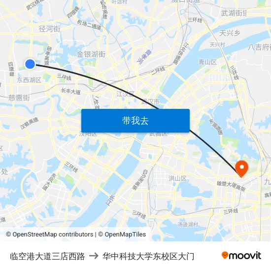 临空港大道三店西路 to 华中科技大学东校区大门 map