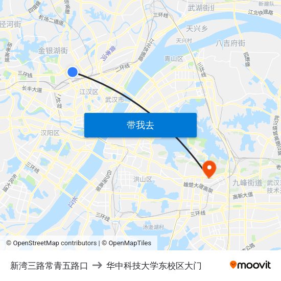 新湾三路常青五路口 to 华中科技大学东校区大门 map