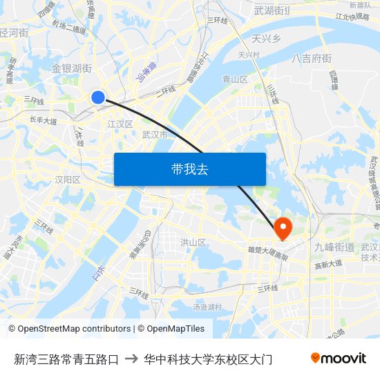 新湾三路常青五路口 to 华中科技大学东校区大门 map